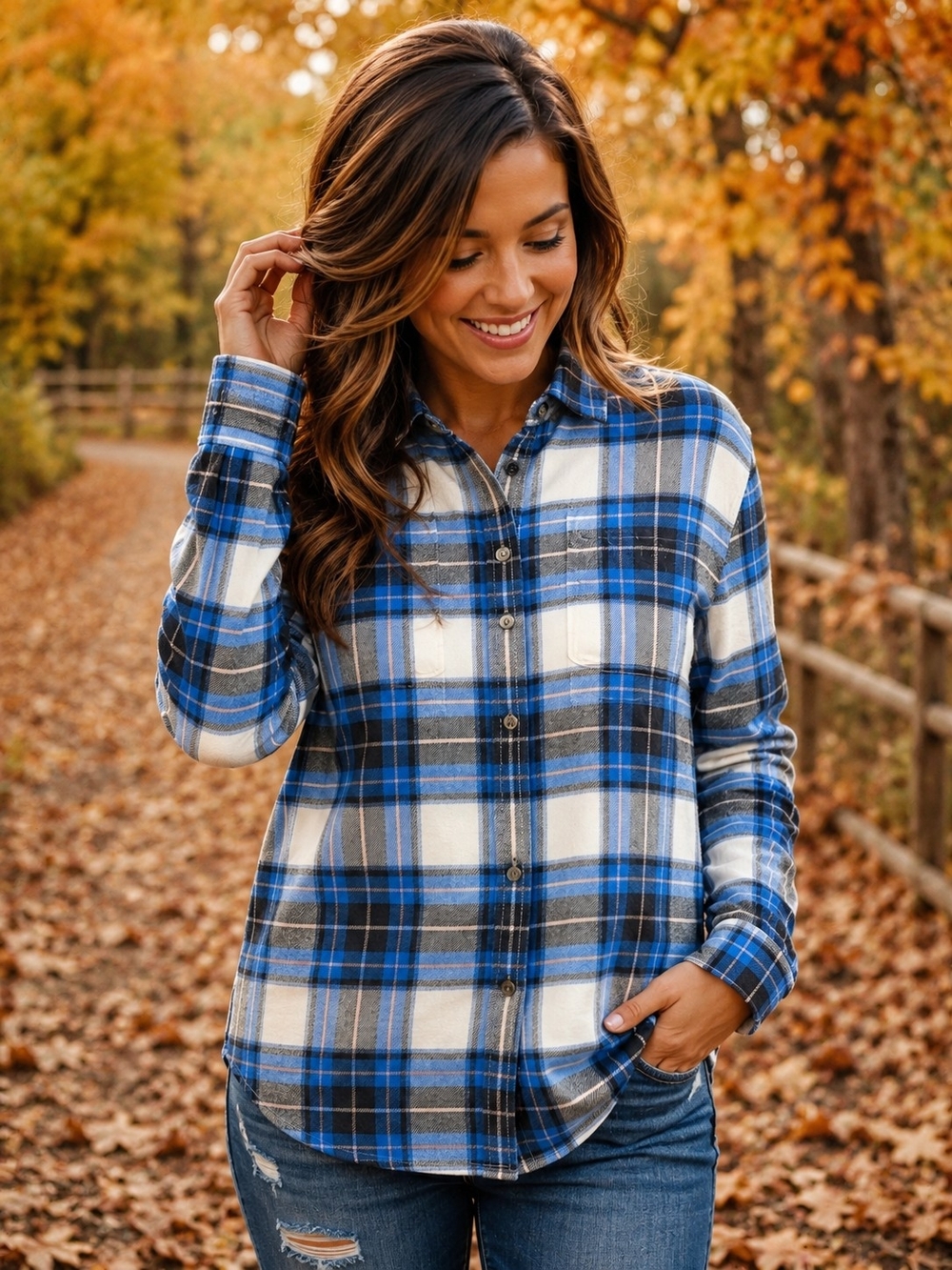American Eagle Outfitters Blue and White Plaid Button-Down Shirt
